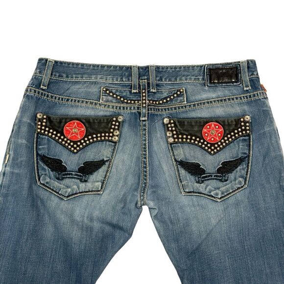Robin's Jean Men's Size 38 Straight Leg Studded Star Medium Wash Denim Jeans guc - Picture 1 of 8